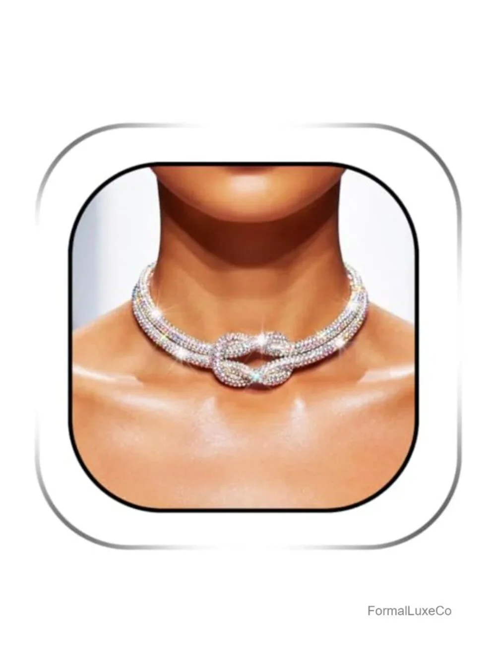 Sparkly Rhinestone Choker Necklace with Knot Design and Adjustable Chain